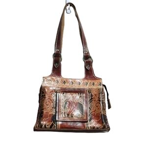 Vintage Boho hippie hand made  carved leather shoulder bag